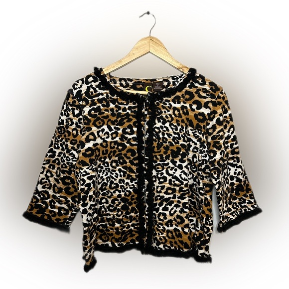 Sportelle Jackets & Blazers - Sportelle Women’s Jacket. Leopard print with black fringe trim detail. Large​